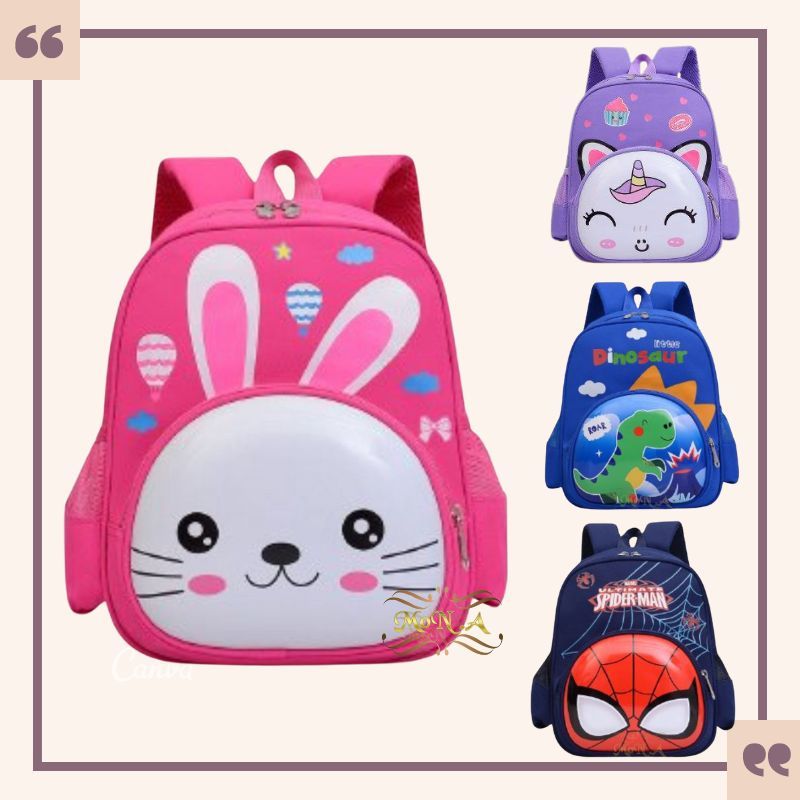 [MONA] Tas Sekolah Ransel Anak Motif Timbul Dengan Karakter Lucu - M0218