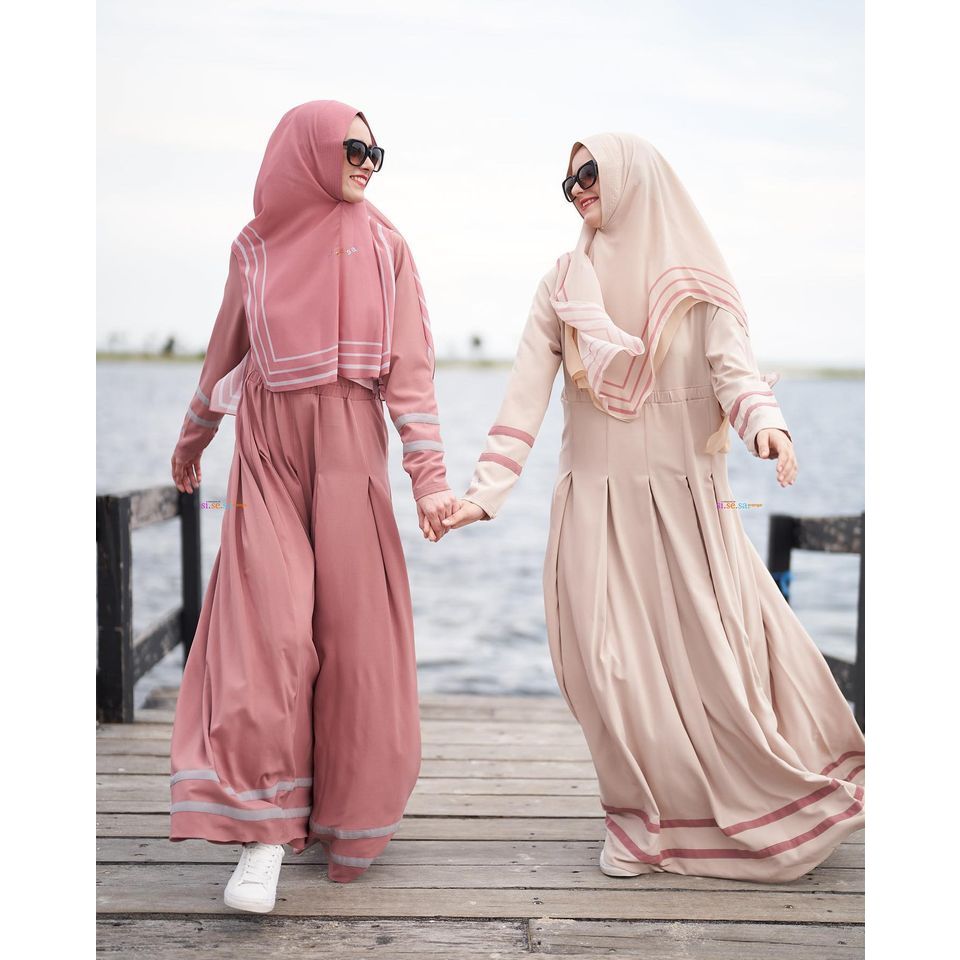[SILMIKAFF] Sisesa Set HALIFAH DARK KHAKI Premium Syari Setelan Baju Muslim Wanita Dress Trendi ORIG