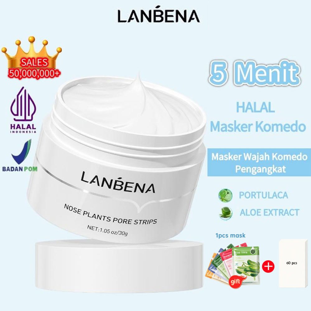 [BPOM] LANBENA Komedo Blackhead Remover Cream Masker Penghilang Komedo 30g + 60pcs Paper + 1pcs Face