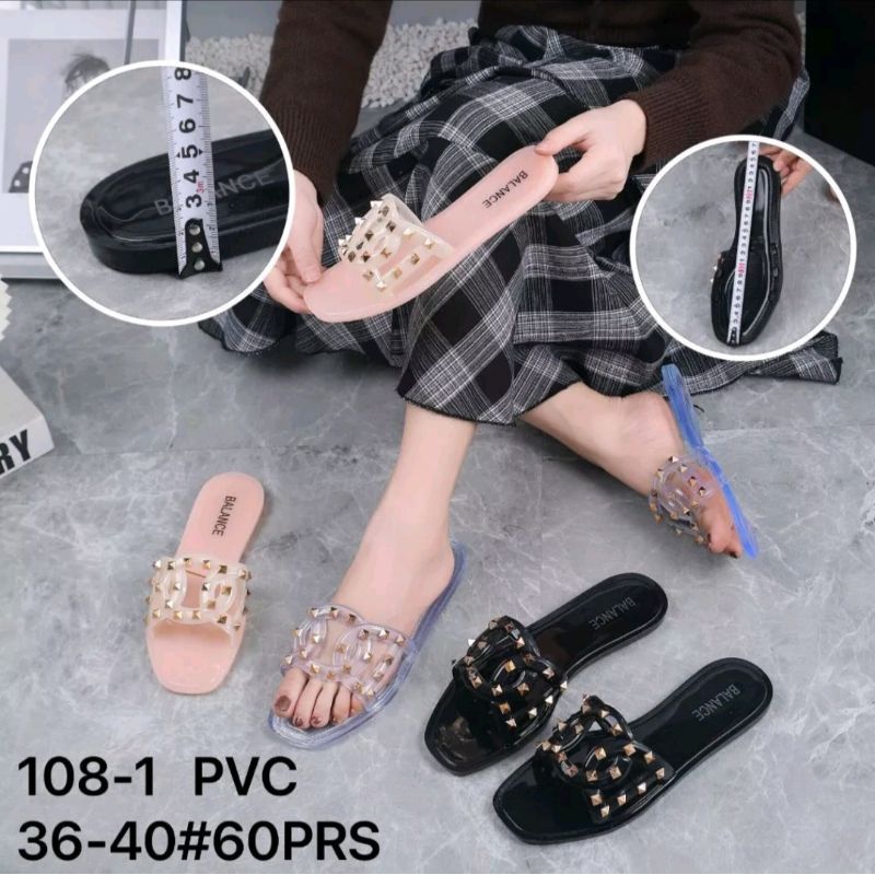 Sandal Selop Jelly Kaca Duri Orld Stud Valentino H and Gucc1 Fashion Import Terbaru