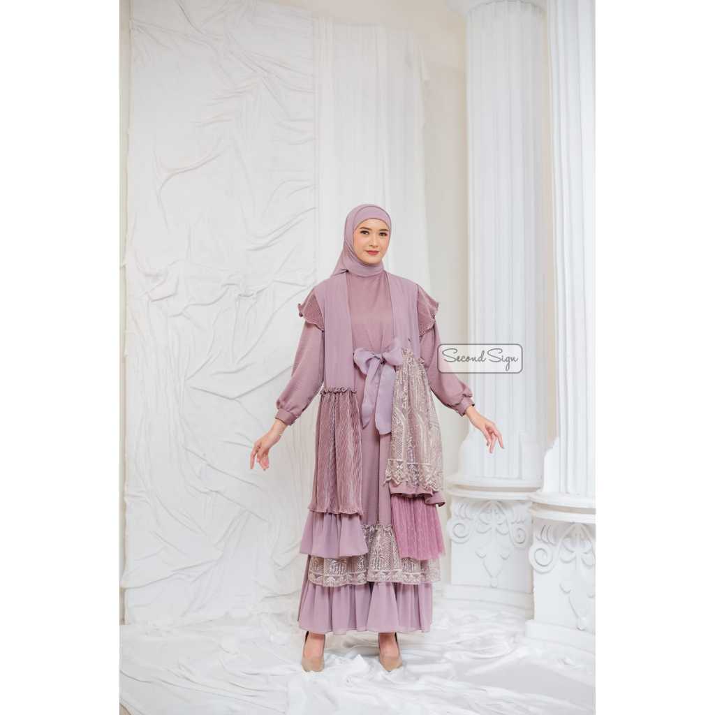 BELVANA DRESS BY SECOND SIGN BAHAN SABRINA SILK TILE & BROKAT ALL SIZE MURAH PREMIUM KEKINIAN MODIS 