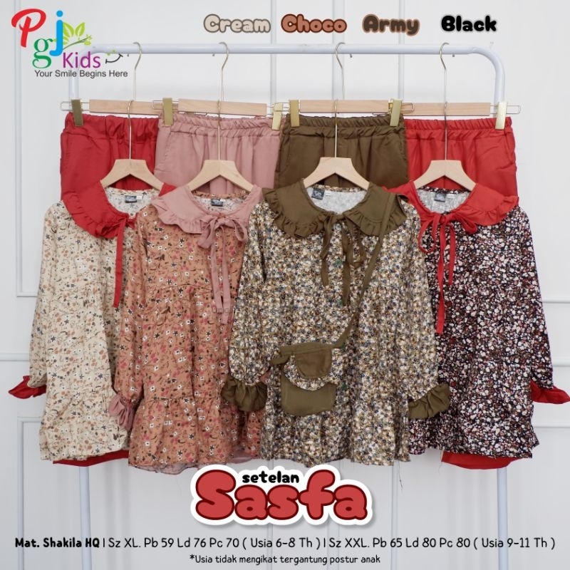 SASFA SETELAN ANAK PEREMPUAN + BONUS TAS CANTIK UMUR 6-11 TAHUN BAJU LEBARAN KEKINIAN TERBARU 2024 B