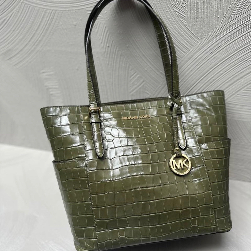 Original Michael Kors MK Jet Set Travel Large Tote Bag in Croco Embossed Leather