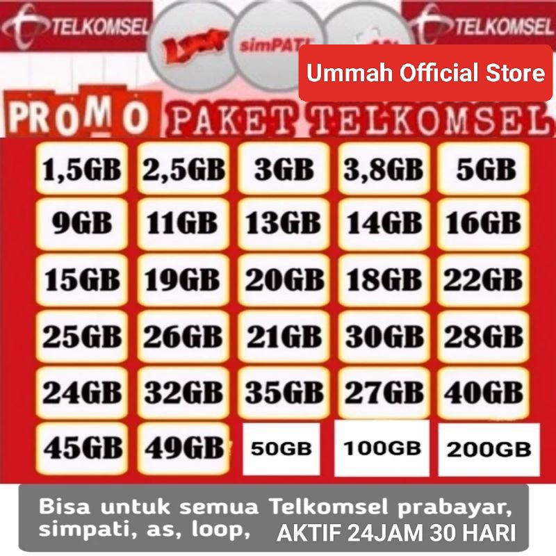 PAKET DATA COMBO SAKTI TELKOMSEL AS LOOP 24JAM 30 HARI TERMURAH