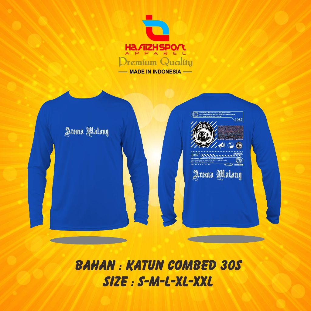 KAOS BAJU SUPORTER AREMA MALANG LENGAN PANJANG BAHAN PREMIUM