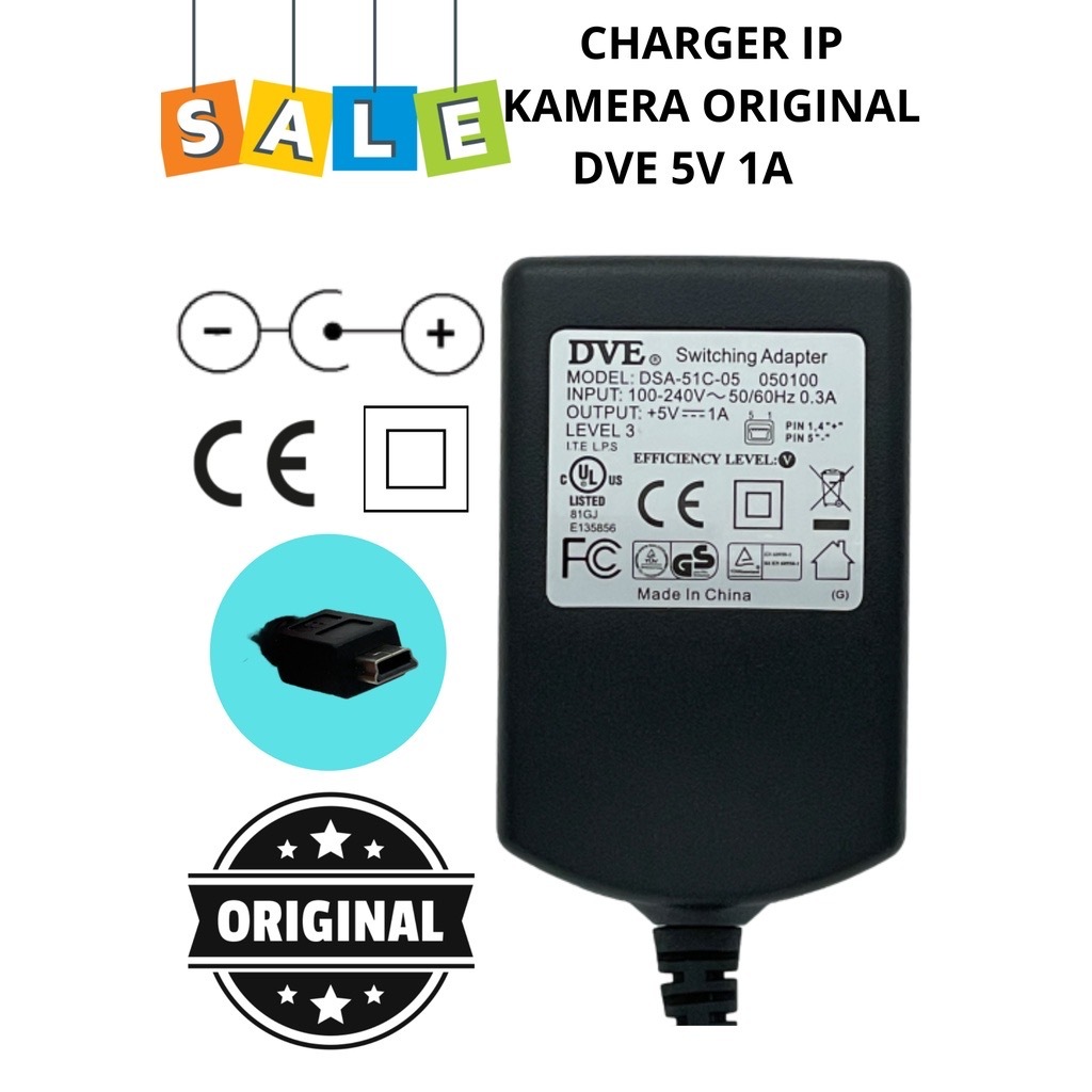 SWITCHING POWER ADAPTOR DVE ORIGINAL 5V 1A adaptor JACK MINI USB MUSIK BOX MP3 player MP 4