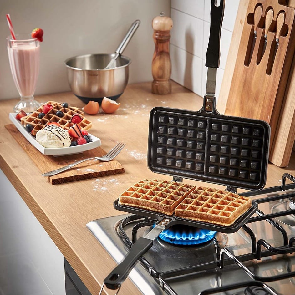 Byl WAFFLE MAKER BELGIAN CETAKAN WAFLE MANUAL PERSEGI DOUBLE CROFFLE KOMPOR GAS CETAKAN WAFFEL WAFEL