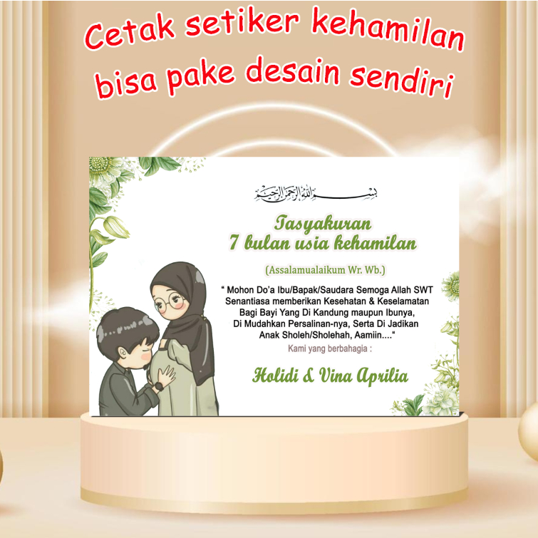 

Cetak KARTU / STIKER TASYAKURAN KEHAMILAN 4 BULANAN / 7 BULANAN w khusus seller desain sendiri cetak setiker