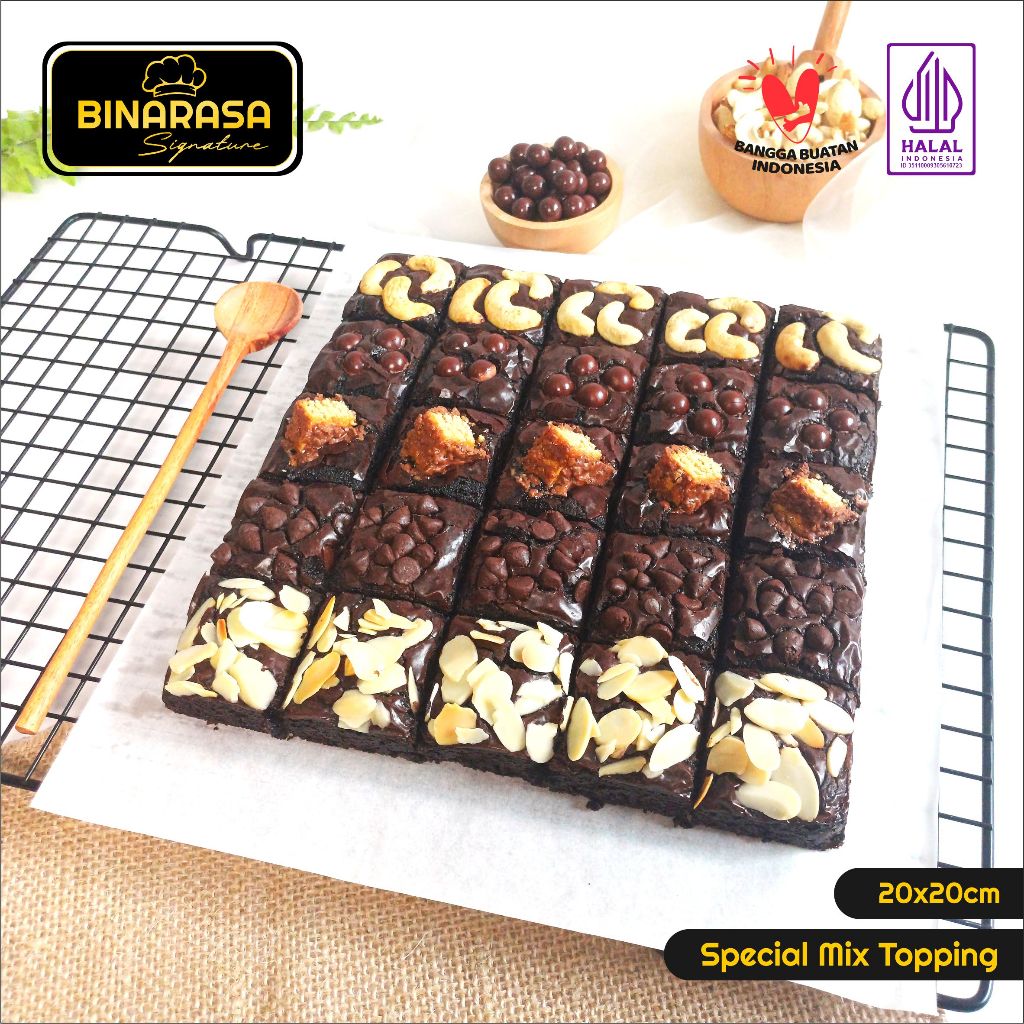 Binarasa Brownies Panggang Ukuran 20x20 | Fudgy Brownies | Coklat | Keju | Hampers Ulang Tahun | Hampers Lebaran Idul Fitri Unik