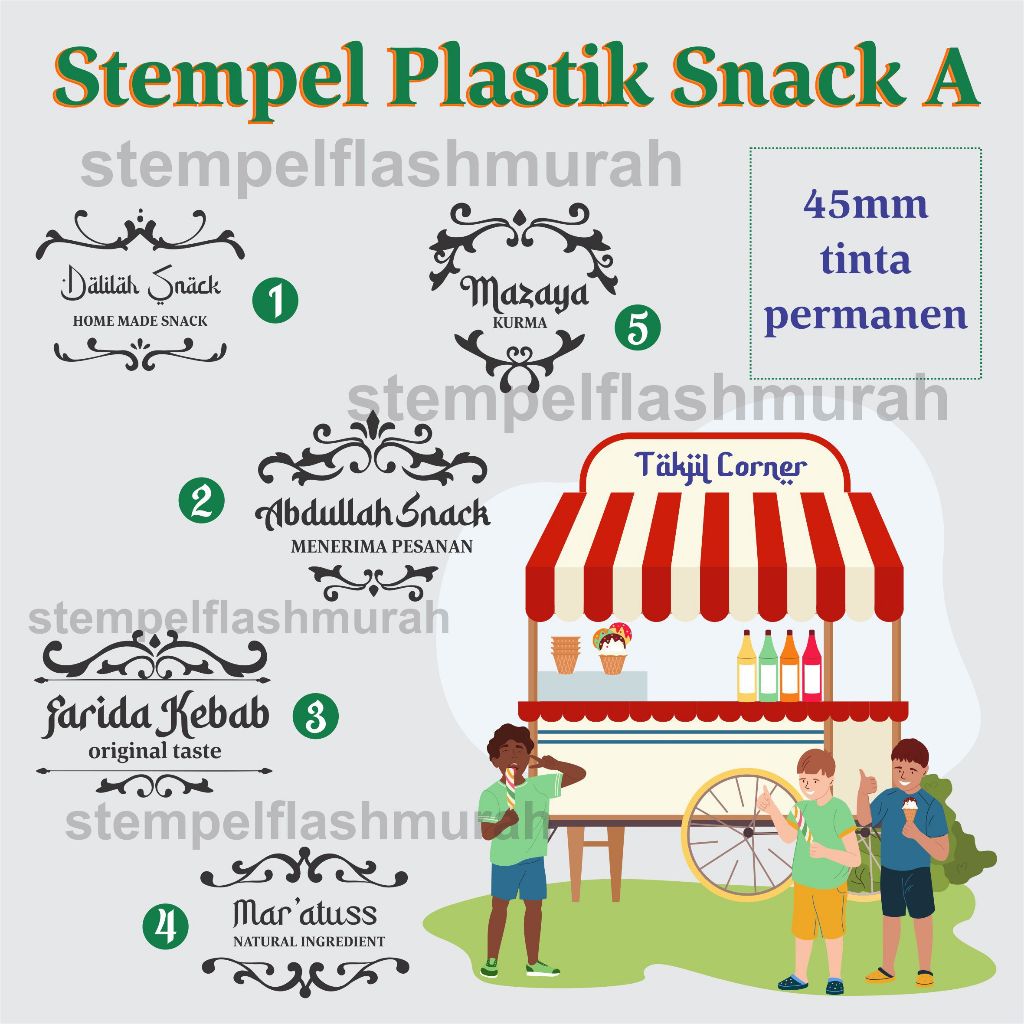 

stempel kemasan kertas snack A takjil idul fitri lebaran ramadan kardus packing jajanan makanan permanen otomatis custom stamp