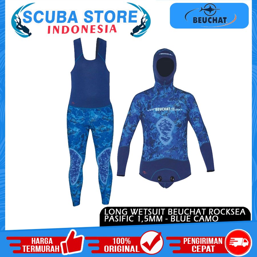 Long Wetsuit Beuchat Rocksea Camo 1,5mm Camoflage Baju Selam Panjang Camouflage Scuba Diving Freediv
