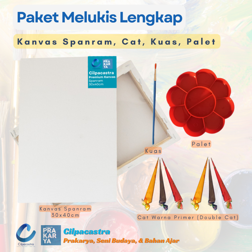 

Kanvas Spanram 30x40cm, dan Paket Lengkap Melukis, (Kanvas, Cat, Kuas, Palet)