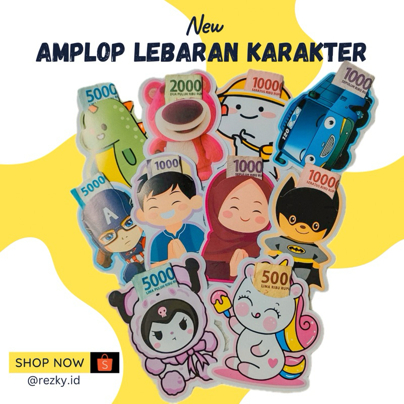 

(10pcs) Amplop 3D karakter viral, amplop lebaran 2024, amplop unik