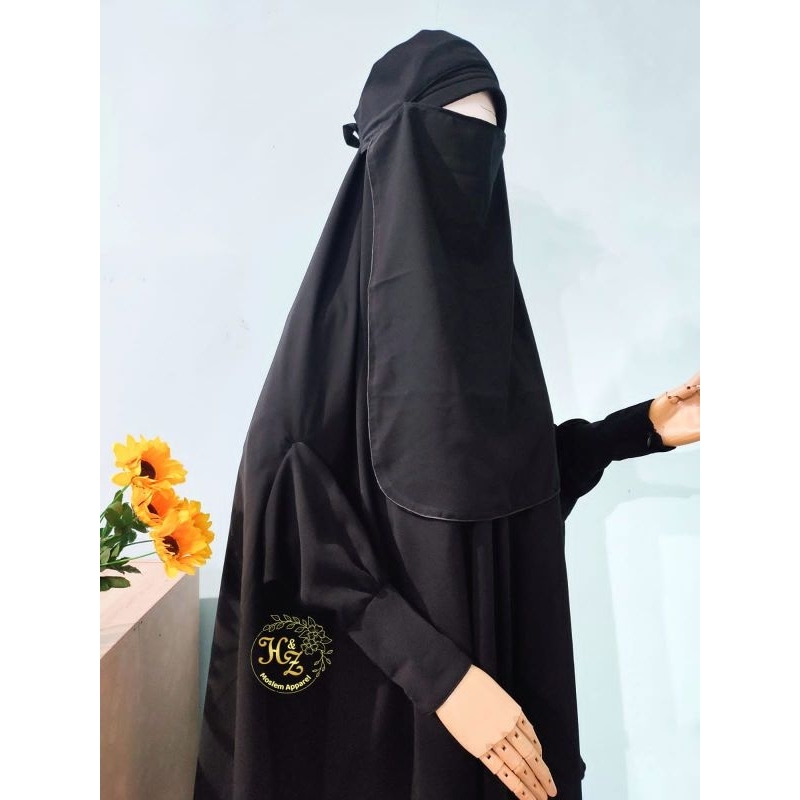 Jilbab Instan / Khimar Lengan / Jilbab Lengan / Jilbab Cadar Bandana / Jilbab Jetblack / Khimar Syar