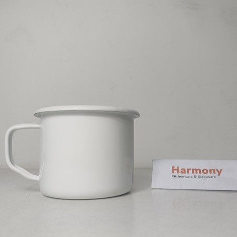 Enamel Food Stocker 12cm Gelas Mug Cangkir Jumbo Putih Polos Enamel Tebal Tahan Lama