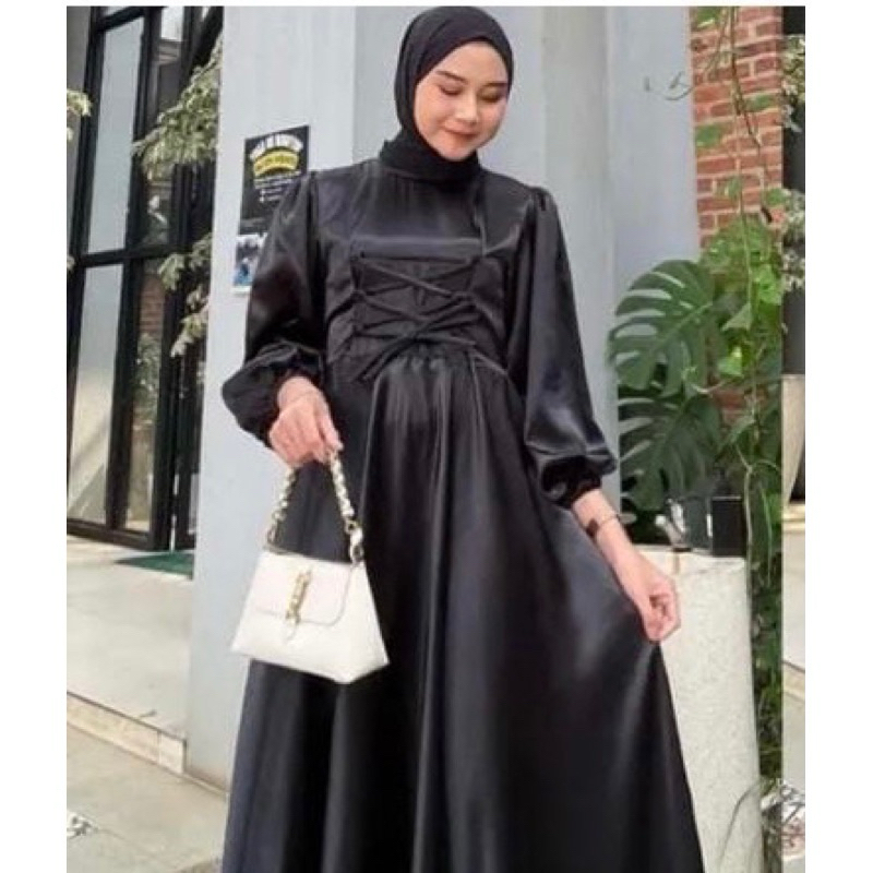 ANIA GAMIS DRESS satin dres/satin silk/dres pinces/dres kondangan/gamis satin silk premium