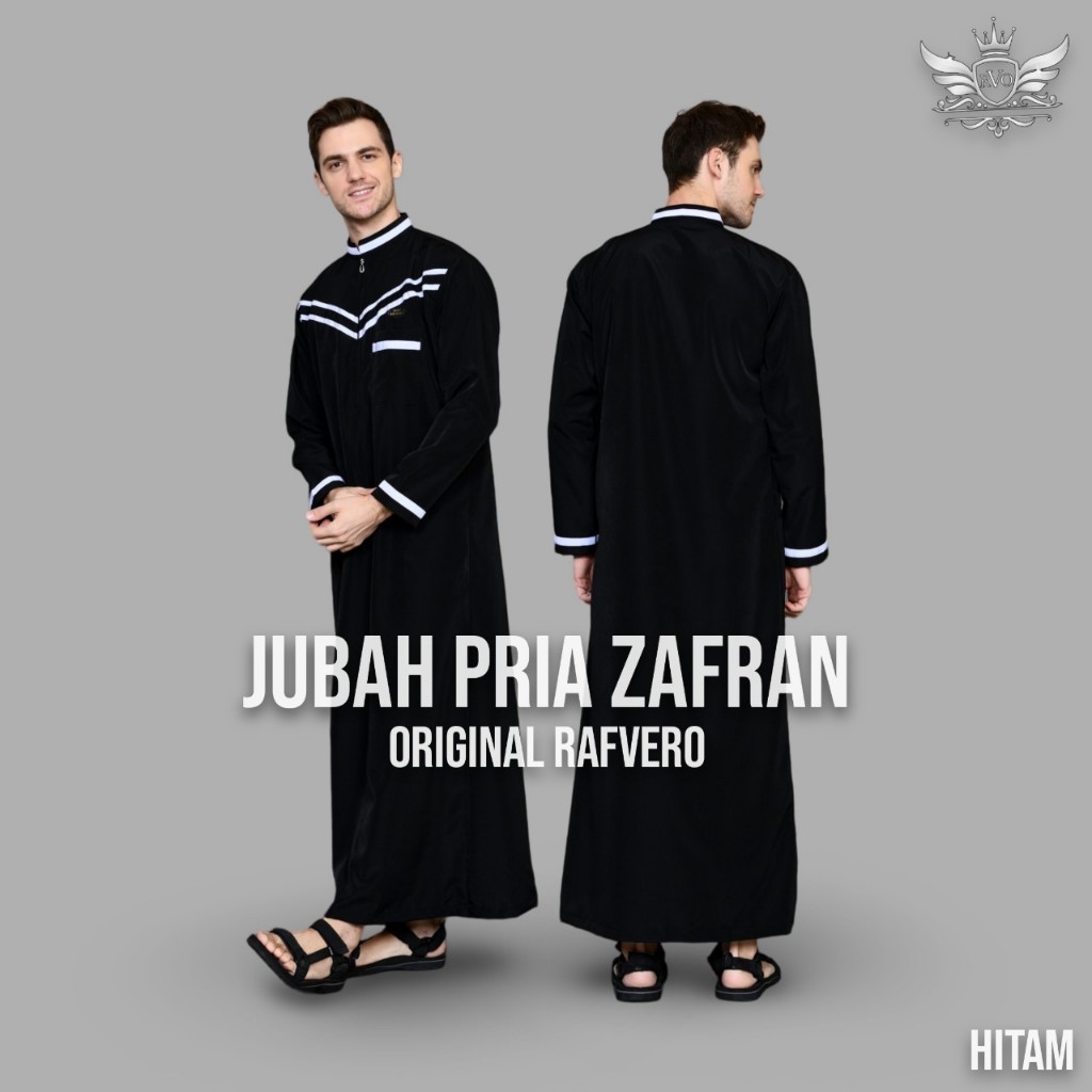 Jubah Pria Model Saudi Polos Modern Slimfit Original Lengan Panjang Berkerah Warna Hitam Dark Black 