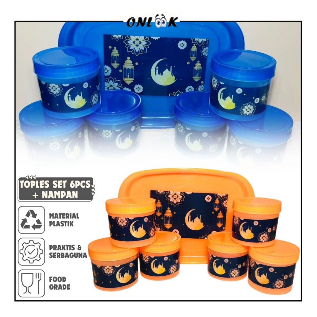 Toples Bulat Set 6pcs + Nampan Plastik/Tempat Penyimpanan Makanan Saji Kue Kering Lebaran Food Grade