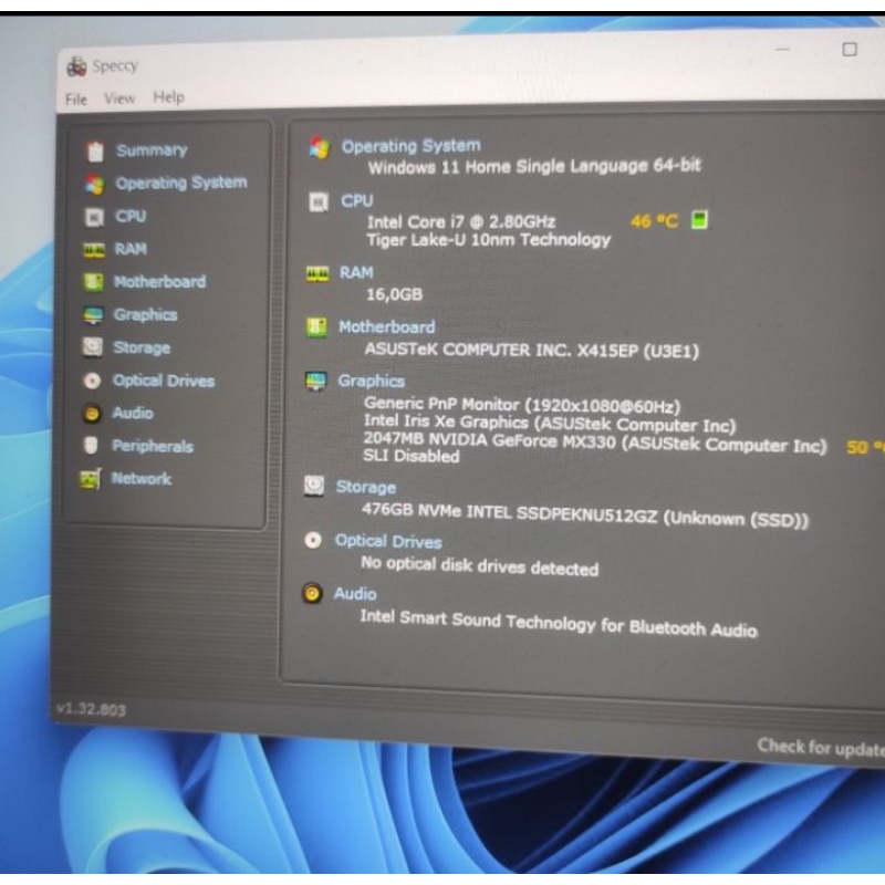 ASUS VivoBook X415 A416EPO VIPS751 i7 gen11 nvidia mx330 512gb 16gb
