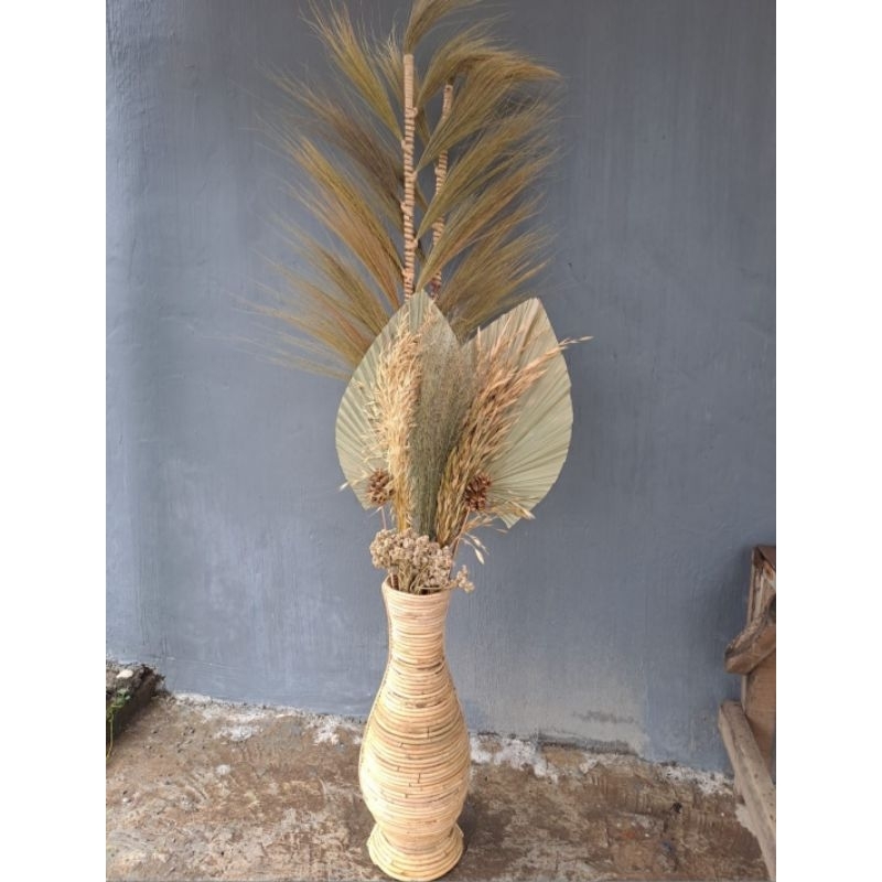 Vas Rustic/Paket lengkap vas/pot rustic/BungaVas/Rayung/Edelweiss/Pinus/Palem