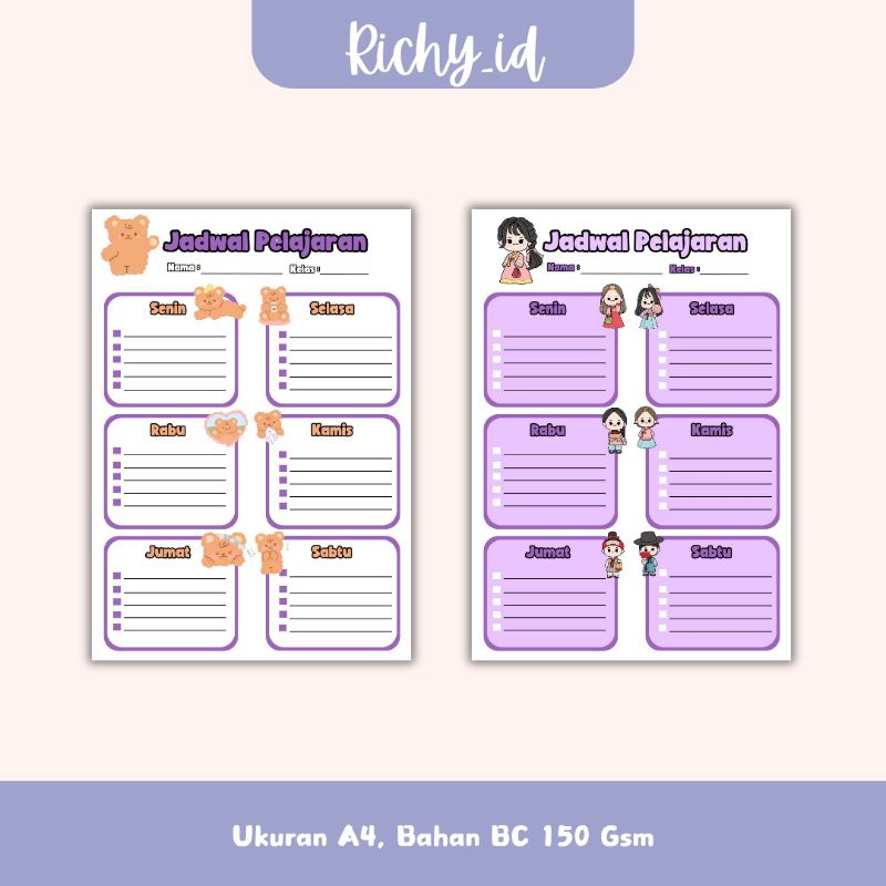 jadwal pelajaran karakter / jadwal mata pelajaran karakter / jadwal pelajaran motif lucu