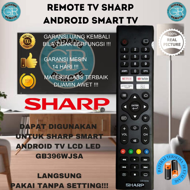 Remot Remote TV Sharp Aquos LCD LED Smart Android TV GB396WJSA 2T-C50DF1I 2T-C42DF1I 2T-C32DF1I