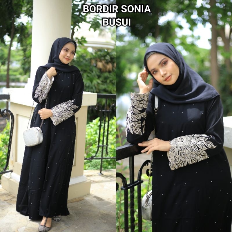 new abaya gamis hitam arab bordir sonia elegant simple
