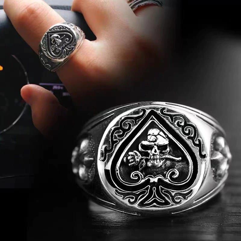 Cincin Pria Retro Hip Hop Kartu Tengkorak - Skull Ring - Crown Ring
