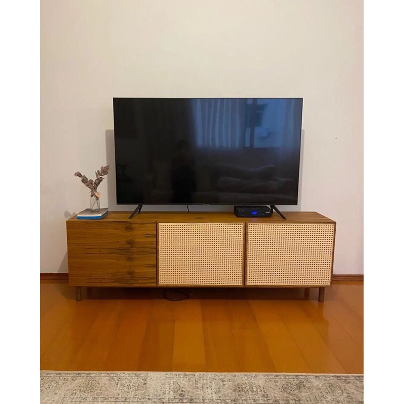Bufet TV kayu Jati kombinasi rotan Kabinet Rotan