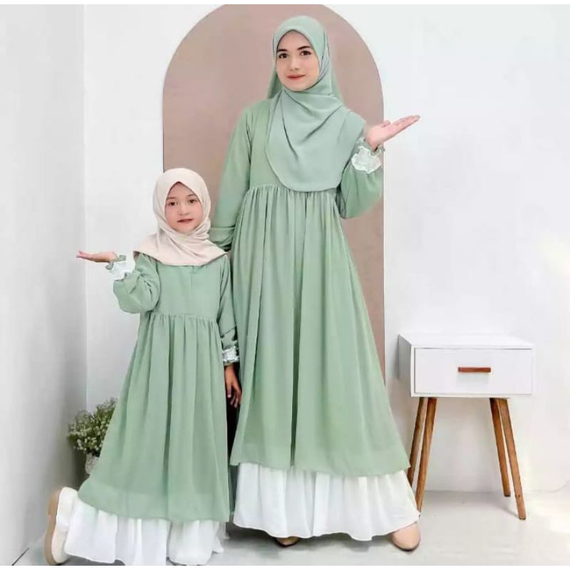 Baju gamis Coulpe Ceruty baby doll full puring bisa couple ibu dan anak