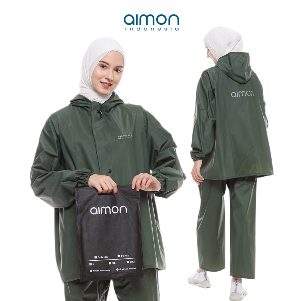 Jas Hujan Pria Wanita Dewasa Setelan Aimon Hijau Army