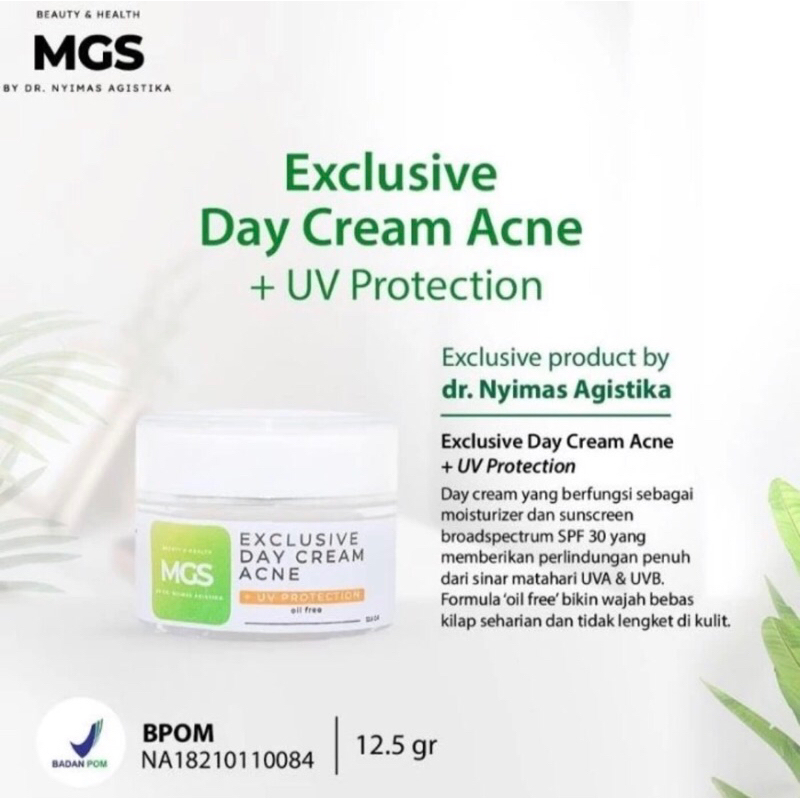 NEW MGS Sunscreen Day Cream Acne - SPF 30 UV Protection