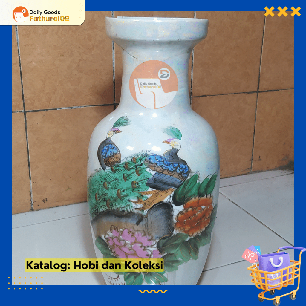 (MINUS) Guci Keramik Antik Hiasan Rumah Vas Besar Motif Flora Fauna Second Preloved