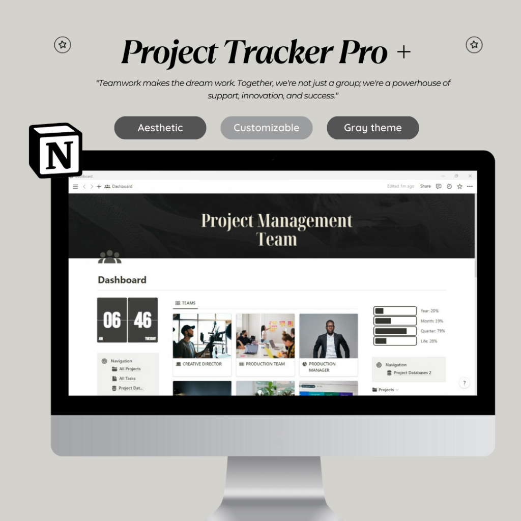 Notion Project Management | Project Tracker Pro | Project Management Team | Team Task Manager Notion