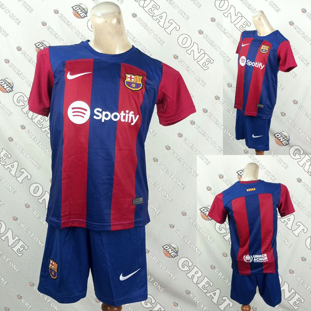 Setelan Baju Kaos Sepak Bola Ori Anak Kids Biru Merah