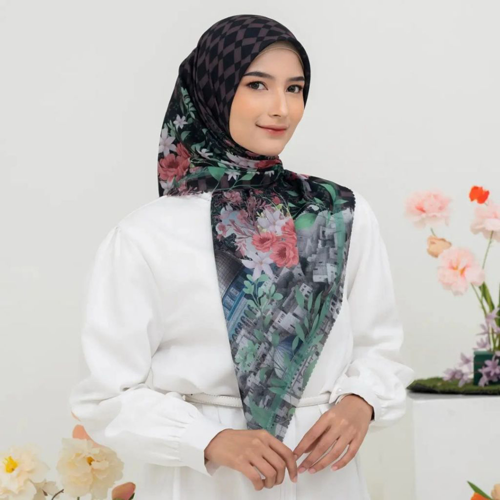 Jilbab Segi Empat Motif Palestina Al Aqsa Voal Lasercut Syari Jombo
