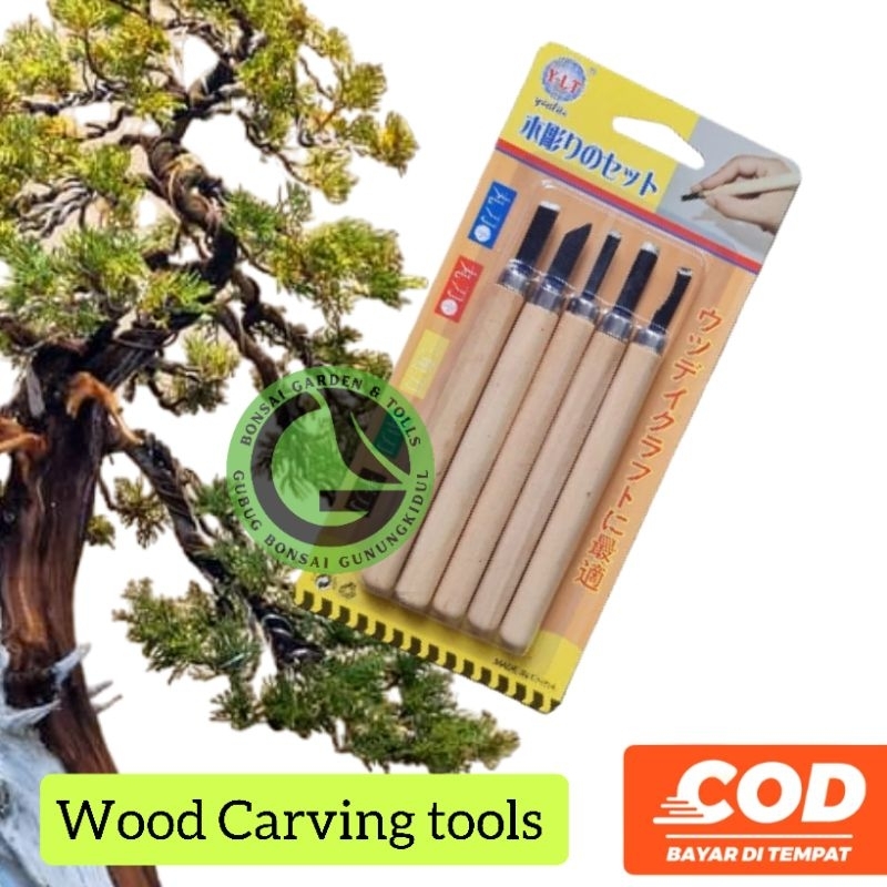Tatah bonsai , Mini Wood carving tools set 5pcs pahat kambium bonsai