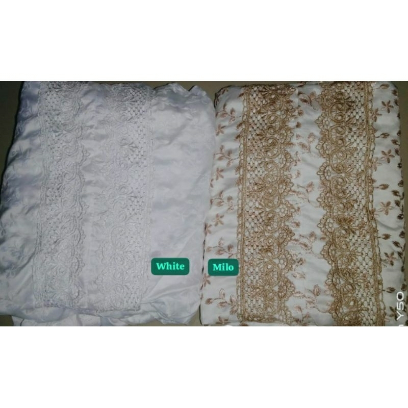 mukena terusan sutra jepang ori aplikasi renda