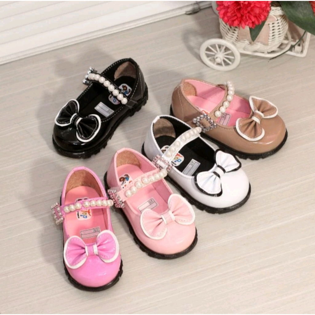 Sepatu Slip On Pita Mutiara Anak Perempuan Lucu Modis Fashion Terbaru/ Sepatu Pesta Lebaran Anak Cew