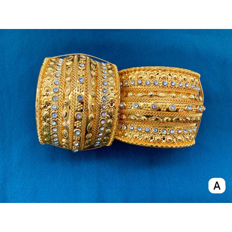 #TjM182 Sepasang Gelang Tabung Dubai Lapis Emas Gold Bugis Makassar Padang Adat Arab Mekkah Madinah 