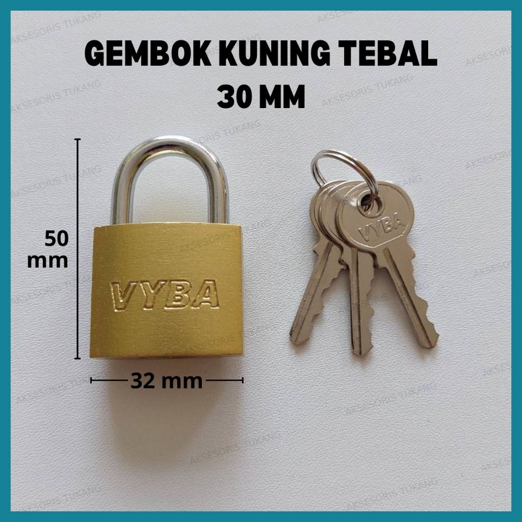Gembok Kuning Tebal 30 mm Vyba / Gembok Emas Pintu Pagar Gudang 30mm