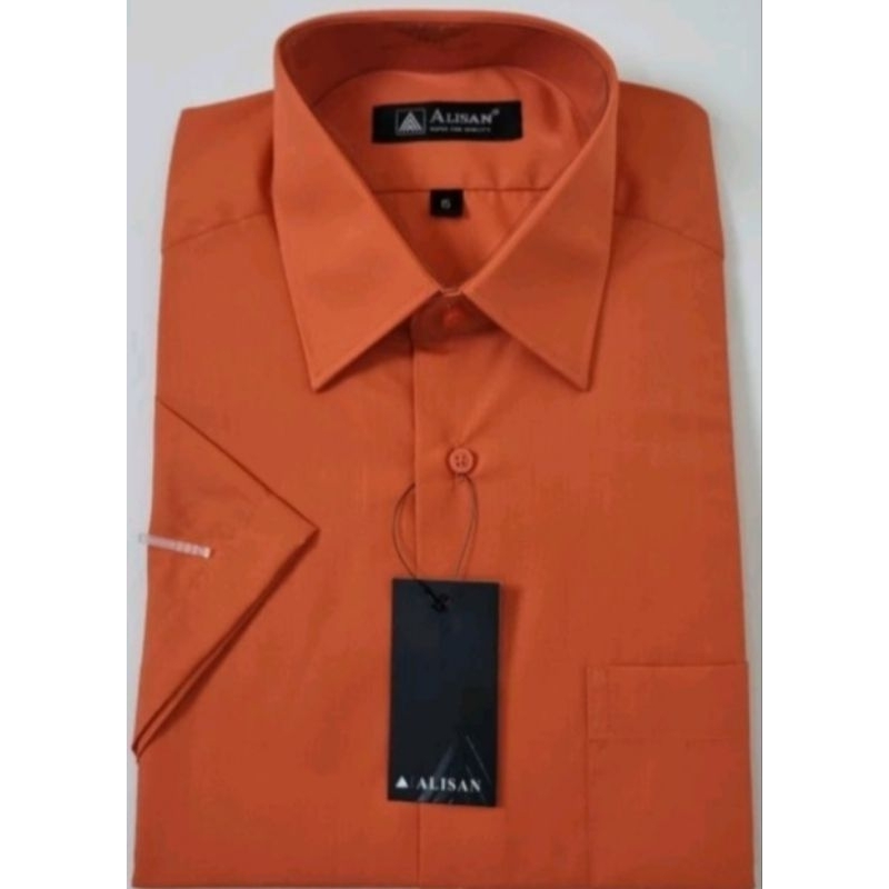 Alisan Kemeja Lengan Pendek Polos Merah Bata 1