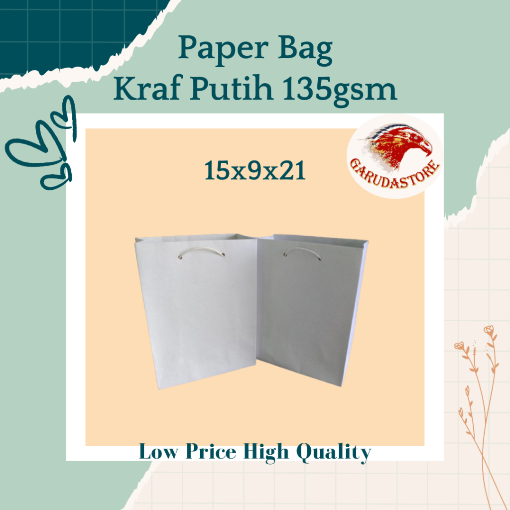

Paper Bag Putih Polos Size 15x9x21 , Paperbag Custom , Paperbag Murah Bahan Kraf Putih