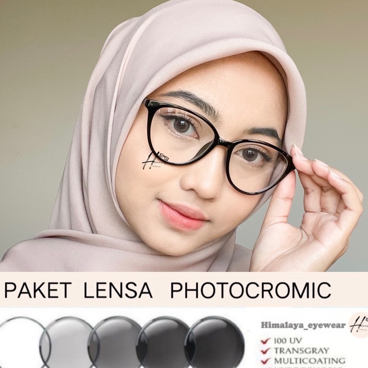 CWY756 Terbaru PAKET PHOTOCROMIC  Kacamata Minus  Cat Eye PITALOKA  Kacamata Wanita 125