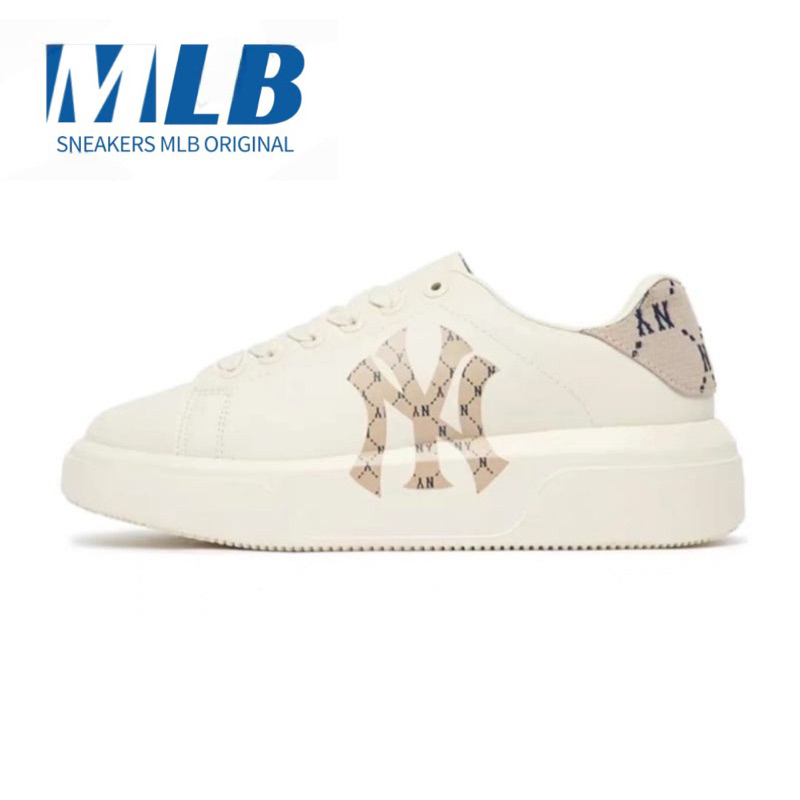 Sepatu MLB Chunky Classic Monogram NY Yankees White & Beige / MLB Original
