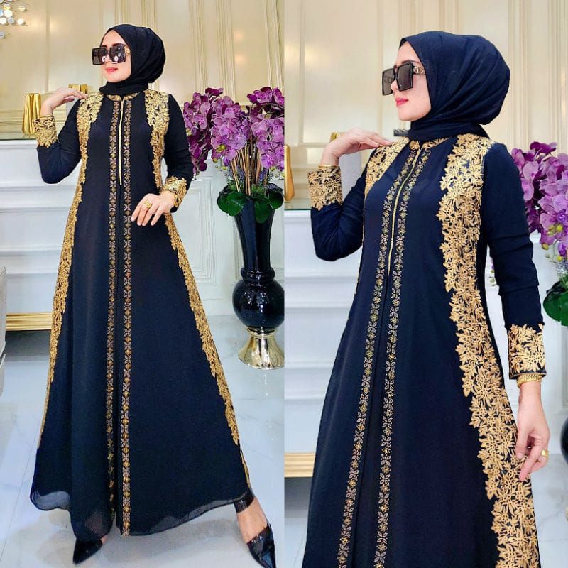 GAMIS ABAYA TURKEY BUSUI BORDIR NAYLA HITAM DAN WARNA