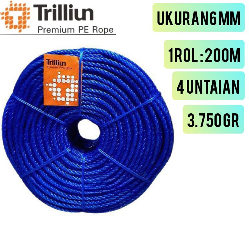 Tali tampar 6 mm PE Trilliun, PP, nylon | Kuat, Tahan Lama & berkualitas tinggi | 100% Bahan  murni