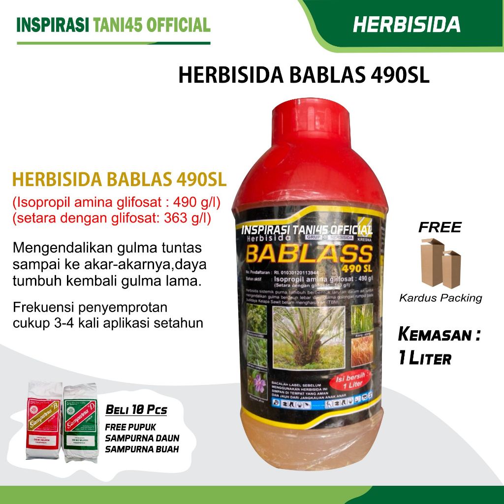 Bablas 1 liter 490 SL Herbisida Sistemik 1liter/Obat Rumput Liar Bablas/Obat Gulma Pengganggu Tanama