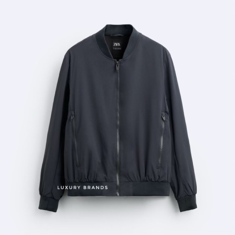 Jaket Bomber ZARA Man Original Quilted Bomber Jacket Petrol Blue
