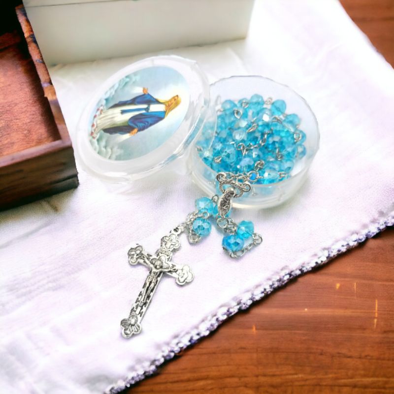 Rosario Manik Kristal Biru Muda + Kotak